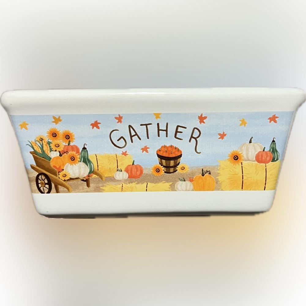 💥Royal Norfolk Fall Harvest Mini Ceramic Loaf Pan "Gather" Bakeware Thanksgiving